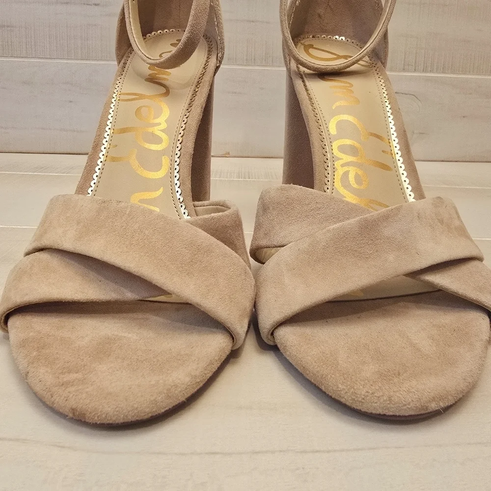 {10} Sam Edelman Yancy Block Heel Ankle Strap Sandal in Golden Caramel Suede - Picture 5 of 14